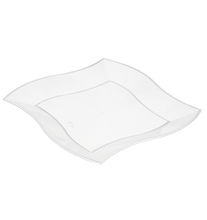 Plastic Plate PS Flat Square shape Waves White 18 cm 