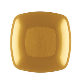 Plastic Plate Deep Gold Square shape PP 18 cm (12 Units) 