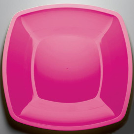 Plastic Plate Flat Fuchsia Square shape PS 30 cm (144 Units)