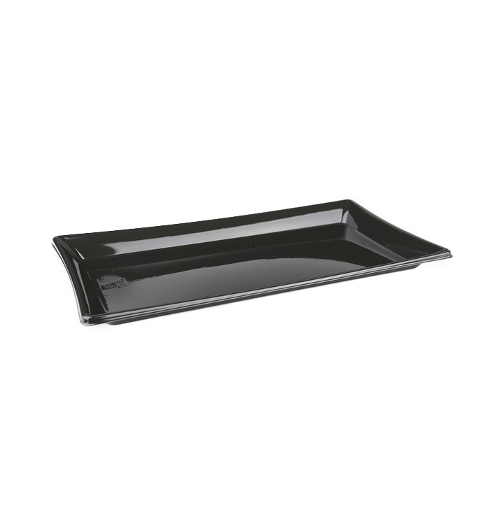 Plastic Platter Rectangular Shape Black 12x22cm (300 Uds)