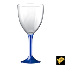 Plastic Stemmed Glass Wine Blue Pearl Removable Stem 300ml (40 Units)