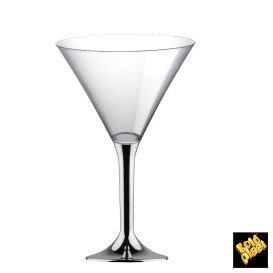 Plastic Stemmed Glass Cocktail Silver Chrome 185ml 2P (40 Units)