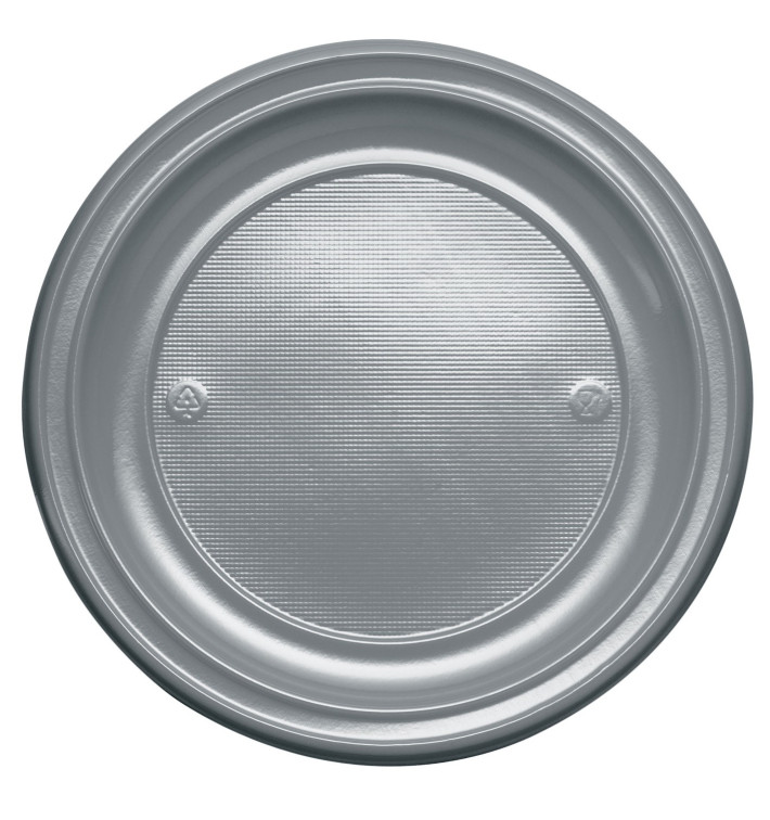 Plastic Plate PS Flat Silver Ø22 cm (30 Units) 