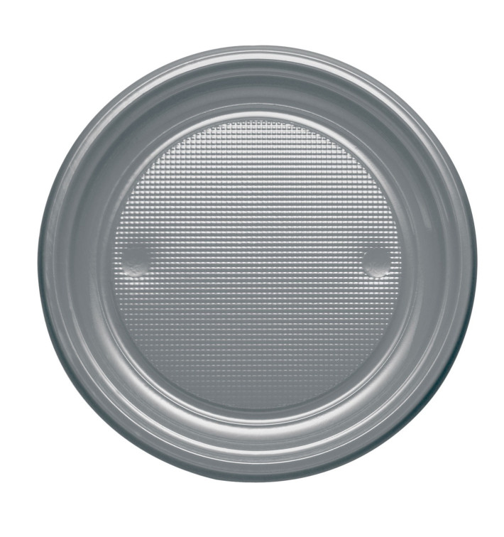Plastic Plate PS Flat Silver Ø17 cm (50 Units) 