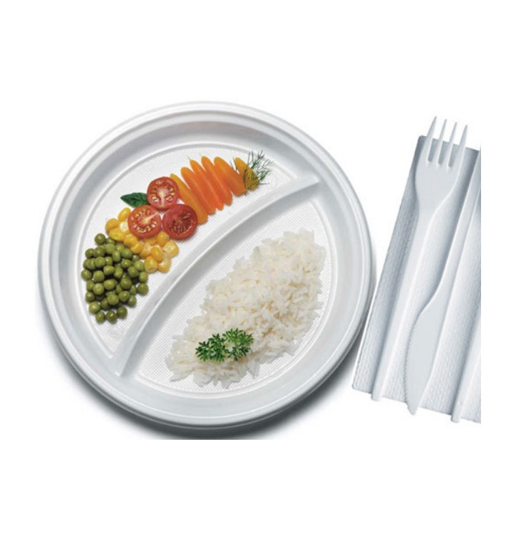 Plastic Plate PS 2 Compartments 22 cm (1400 Units)