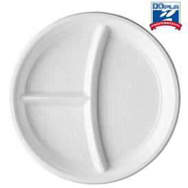 Plastic Plate PS 3 Compartments White 22 cm (1400 Units)
