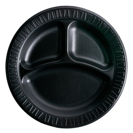 Foam Plate "Quiet Classic" 3 C. Laminated Black Ø23 cm (125 Units)  