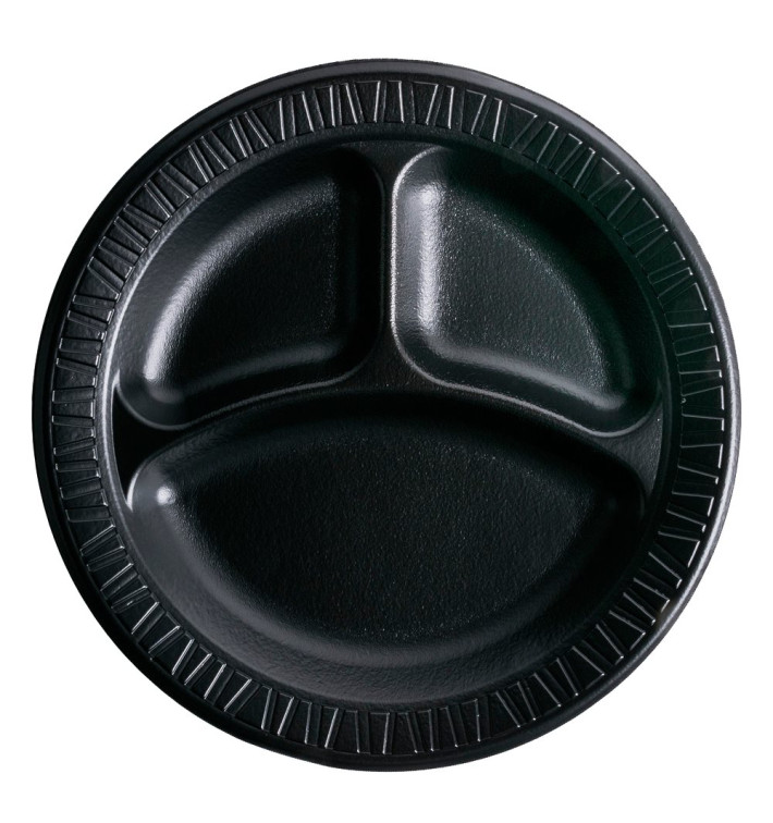 Foam Plate "Quiet Classic" 3 C. Laminated Black Ø23 cm (125 Units)  