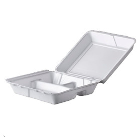 Foam Lunch Box 3 Compartments White 2,40x2,35cm (100 Units)  