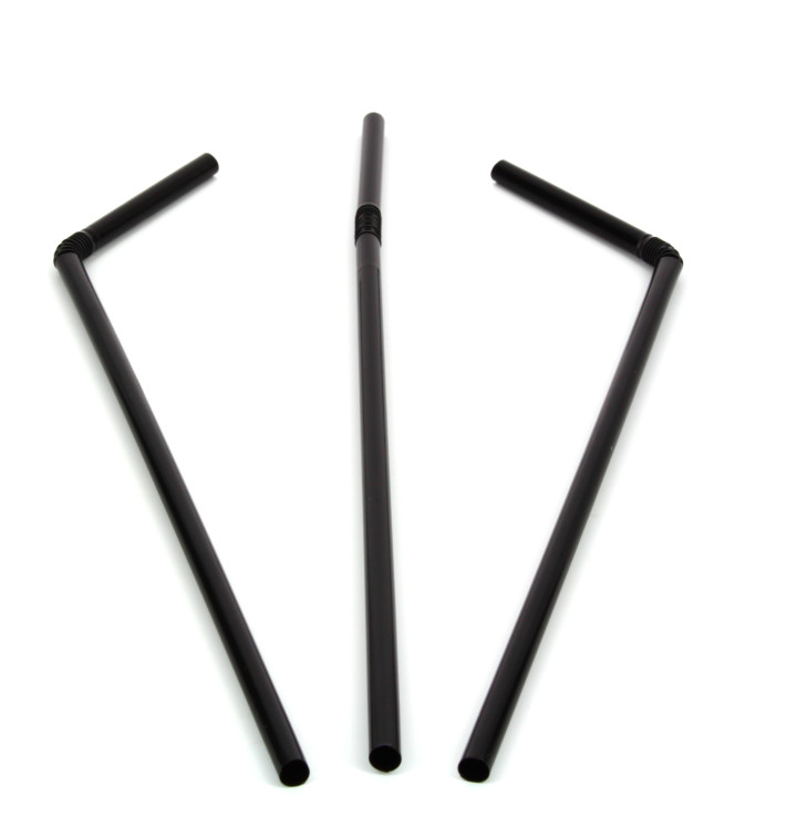 Plastic Straw Flexible PS Black Ø0,5cm 23cm (20.000 Units)