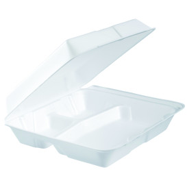 Foam Lunch Box 3 Compartments Removable Lid White 2,40x2,35cm (100 Units)  