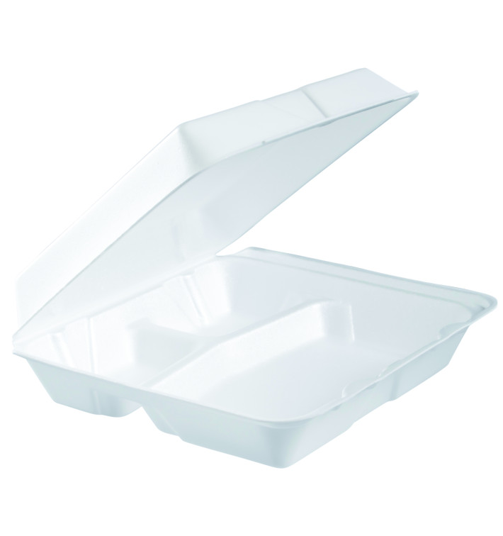 Foam Lunch Box 3 Compartments Removable Lid White 2,40x2,35cm (100 Units)  