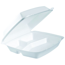 Foam Lunch Box 3 Compartments White 2,40x2,35cm (100 Units)  