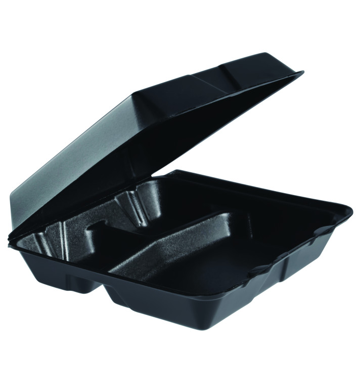 Foam Lunch Box 3 Compartments Black 2,40x2,35cm (100 Units)  