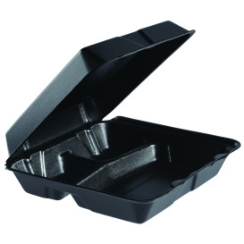 Foam Lunch Box 3 Compartments Removable Lid Black 2,40x2,35cm (100 Units)  