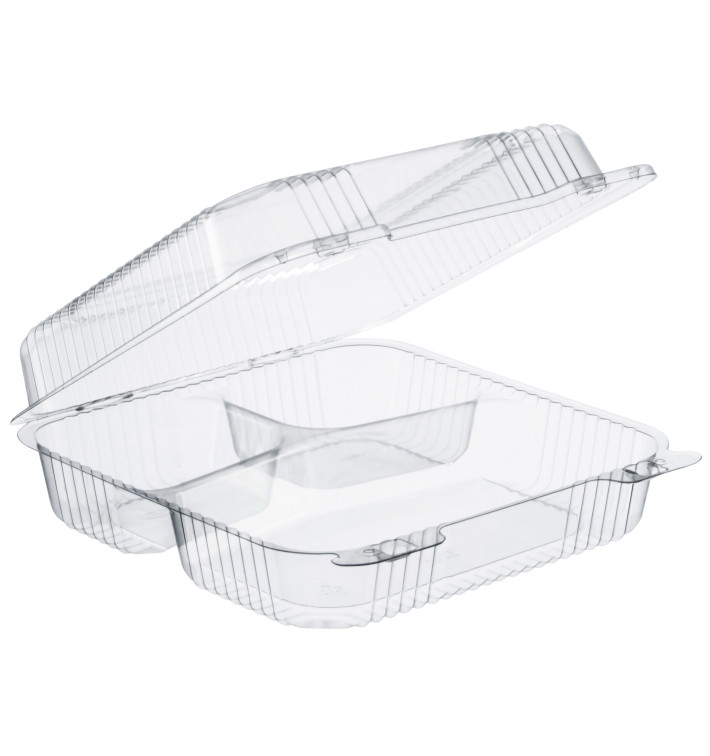 Plastic Hinged Deli Container OPS 3 Compartments "StayLock" Clear 1120ml (200 Units)