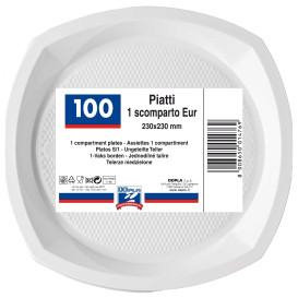 Plastic Plate PS PS Square shape White 23x23 cm 1C (100 Units) 