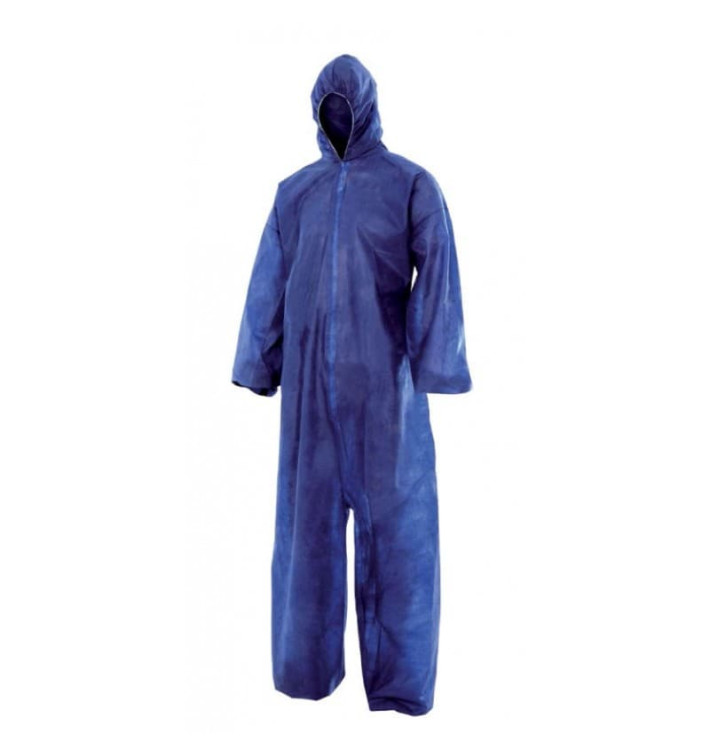 Disposable Plastic Coverall "TST" PP Hood Zipper Size XXL Blue (50 Units)