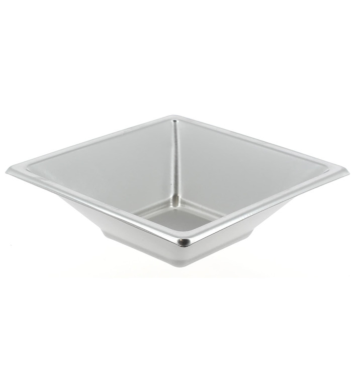 Plastic Bowl PS Square shape Silver 12x12cm (750 Units)