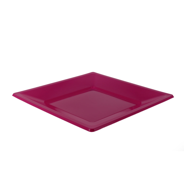 Plastic Plate Flat Square shape Fuchsia 17 cm (300 Units)