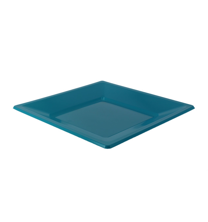 Plastic Plate Flat Square shape Turquoise 23 cm (180 Units)