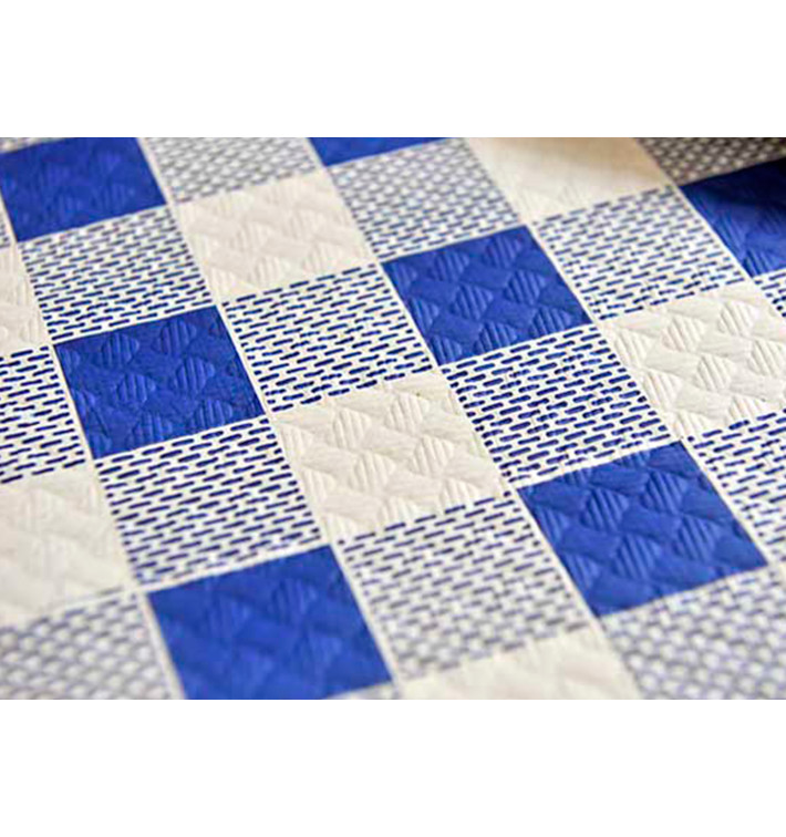 Pre-Cut Paper Tablecloth Blue Checkers 40g 1x1m (400 Units)  