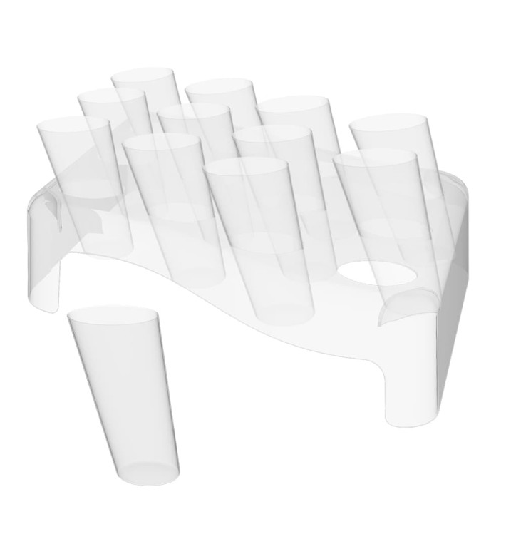 Plastic Serving Cones with Serving Cone Holder Clear 75ml 18x26cm (4 Kits)