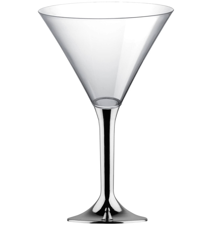 Plastic Stemmed Glass Cocktail Silver Chrome 185ml 2P (40 Units)