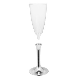 Plastic Stemmed Flute Sparkling Wine Silver Chrome 120ml 2P (200 Units)
