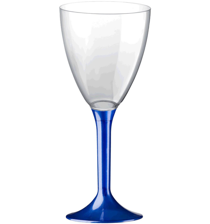 Plastic Stemmed Glass Wine Blue Pearl Removable Stem 180ml (40 Units)