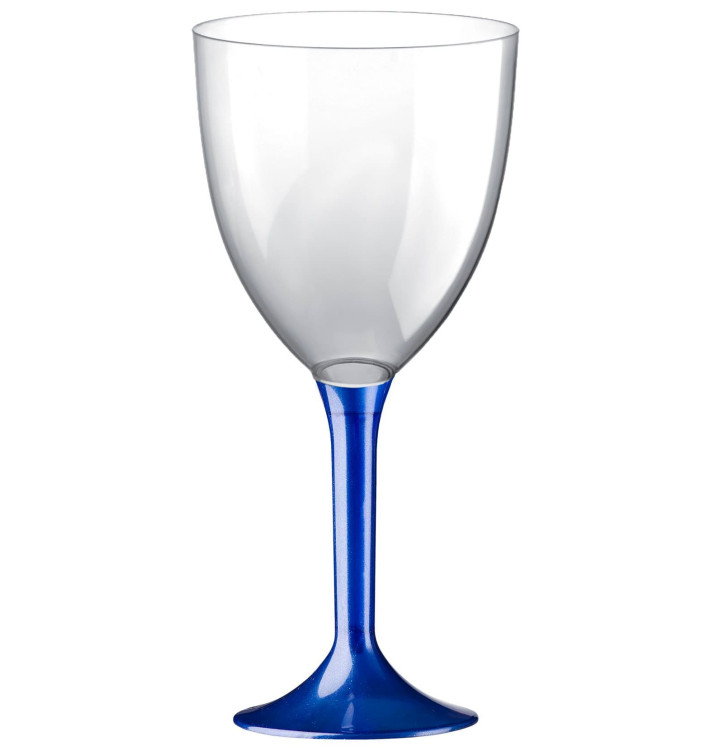 Plastic Stemmed Glass Wine Blue Pearl Removable Stem 300ml (40 Units)