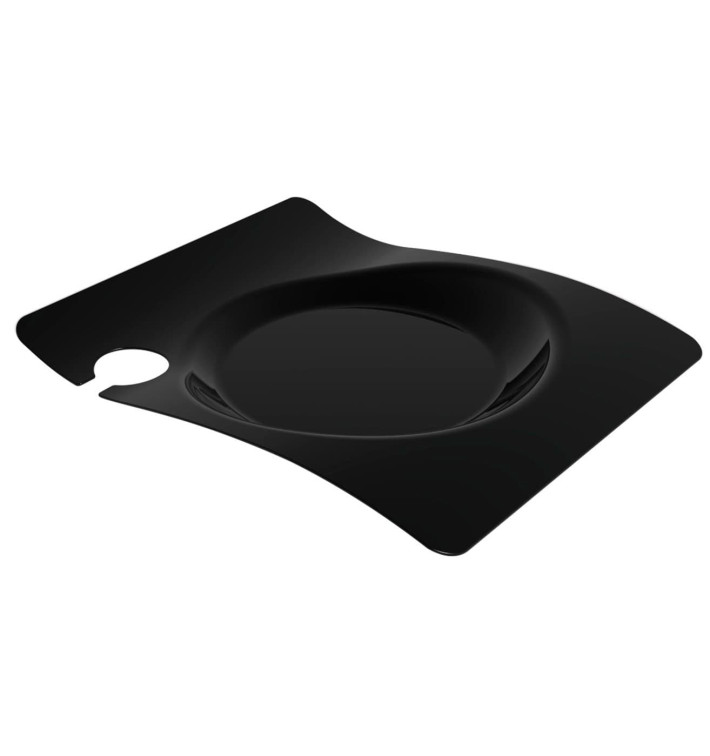 Plastic Plate with Glass Holder PS "Forma" Black 22x18 cm (180 Units)
