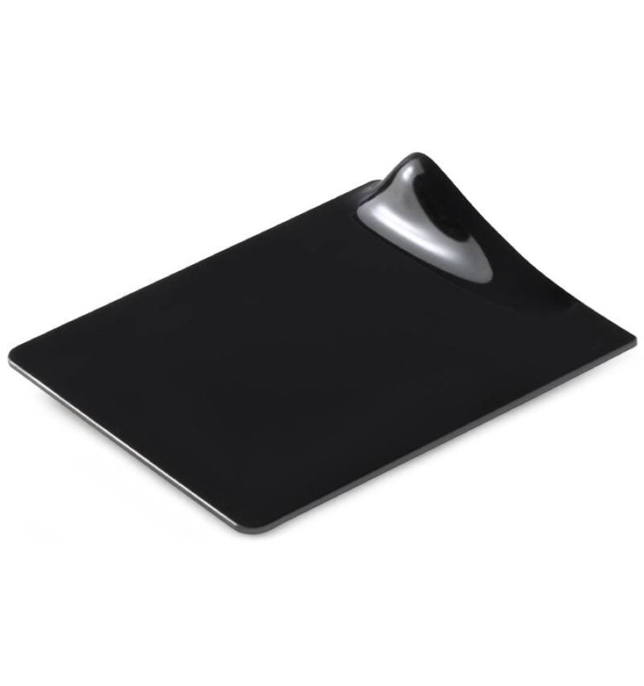 Tasting Plastic Plate PS Square shape "GOGO" Black 9x10.5cm (40 Units) 
