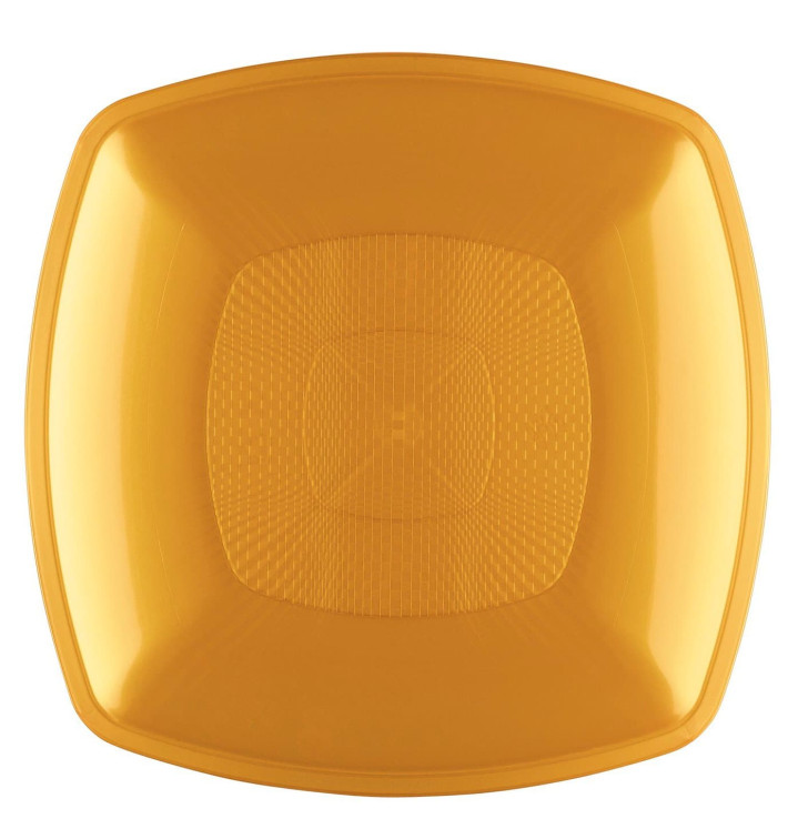Plastic Plate Deep Gold Square shape PP 18 cm (12 Units) 