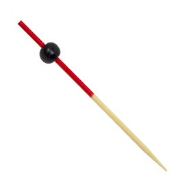 Bamboo Food Pick Ball Design Red and Black 12cm (5000 Units)