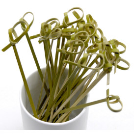 Bamboo Food Pick Bow Design Natural Green 18cm (5000 Units)