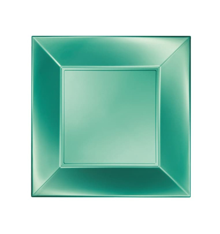 Plastic Plate Flat Green "Nice" Pearl PP 23 cm (25 Units) 
