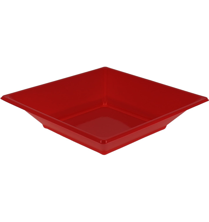 Plastic Plate Deep Square shape Red 17 cm (750 Units)