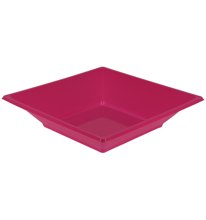 Plastic Plate Deep Square shape Fuchsia 17 cm (25 Units) 