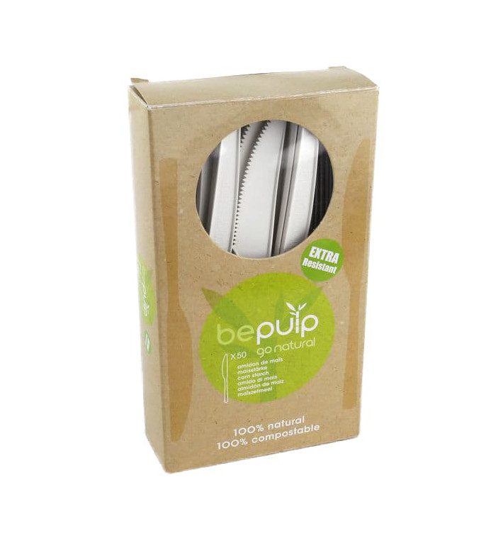 Cornstarch Knife PLA Biodegradable White 16cm (500 Units)