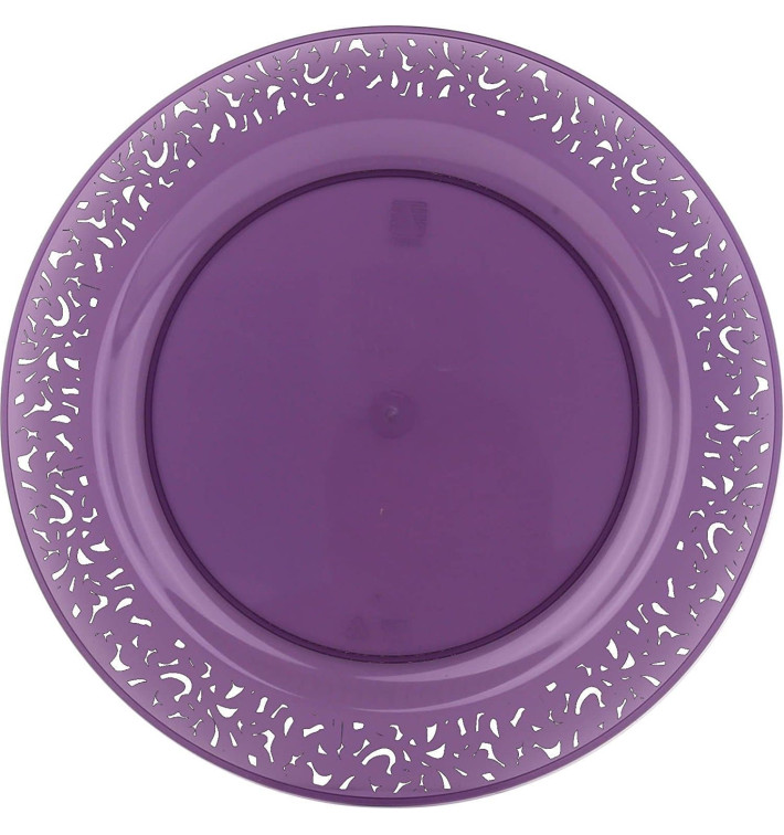 Plastic Plate Round shape "Lace" Eggplant 19cm (88 Units)