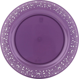 Plastic Plate Round shape "Lace" Eggplant 23cm (88 Units)