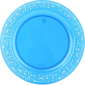 Plastic Plate Round shape "Lace" Turquoise 19cm (4 Units) 