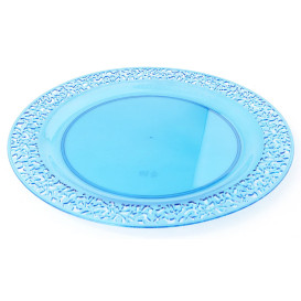Plastic Plate Round shape "Lace" Turquoise 23cm (88 Units)