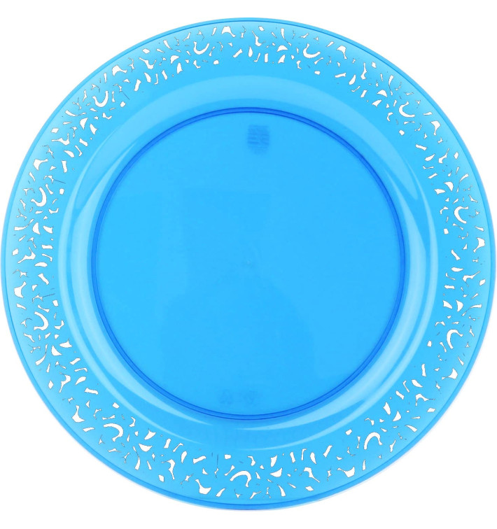 Plastic Plate Round shape "Lace" Turquoise 23cm (88 Units)