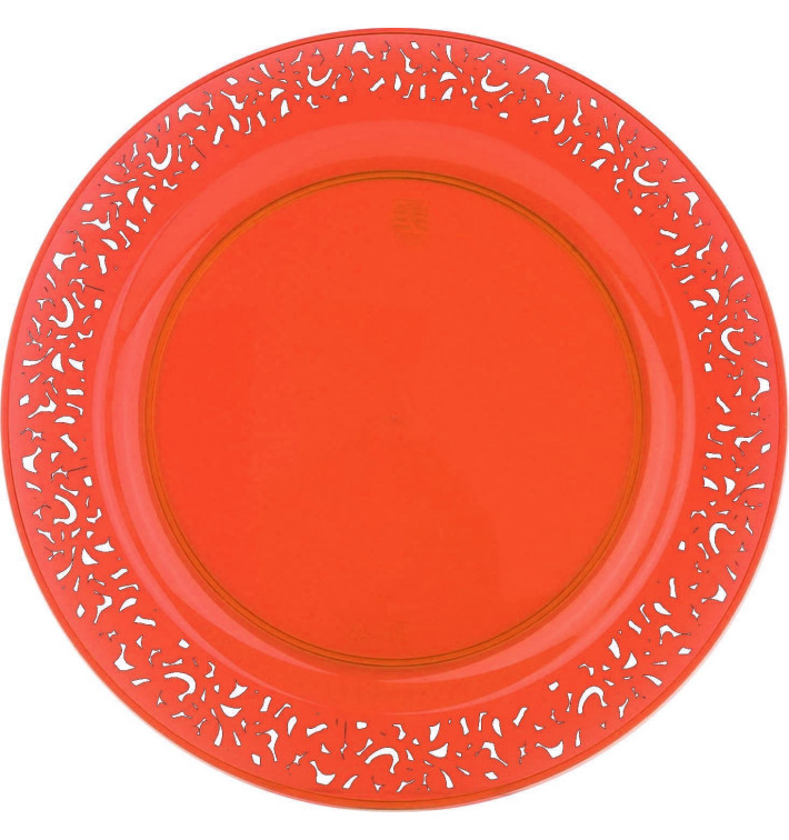 Plastic Plate Round shape "Lace" Orange 19cm (88 Units)