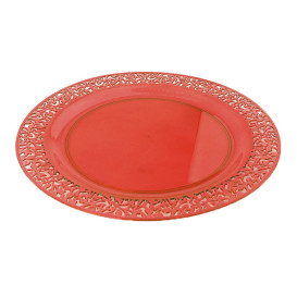 Plastic Plate Round shape "Lace" Orange 23cm (4 Units) 