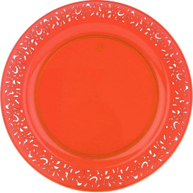 Plastic Plate Round shape "Lace" Orange 23cm (4 Units) 