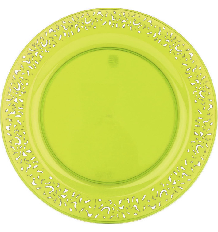 Plastic Plate Round shape "Lace" Green 23cm (88 Units)