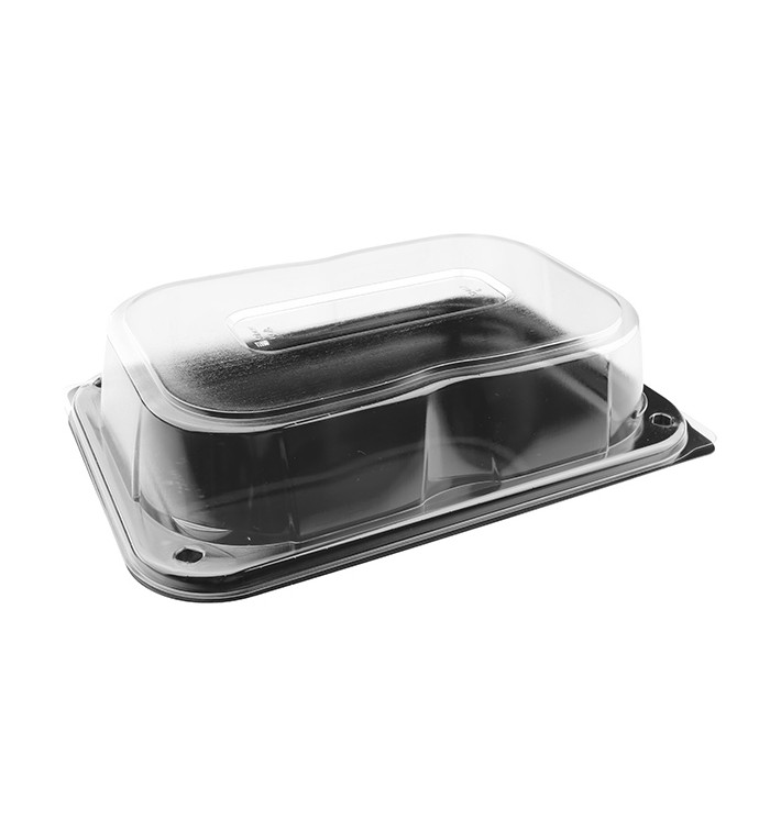 Plastic Tray Black with Lid PET 24x17cm (25 Units) 